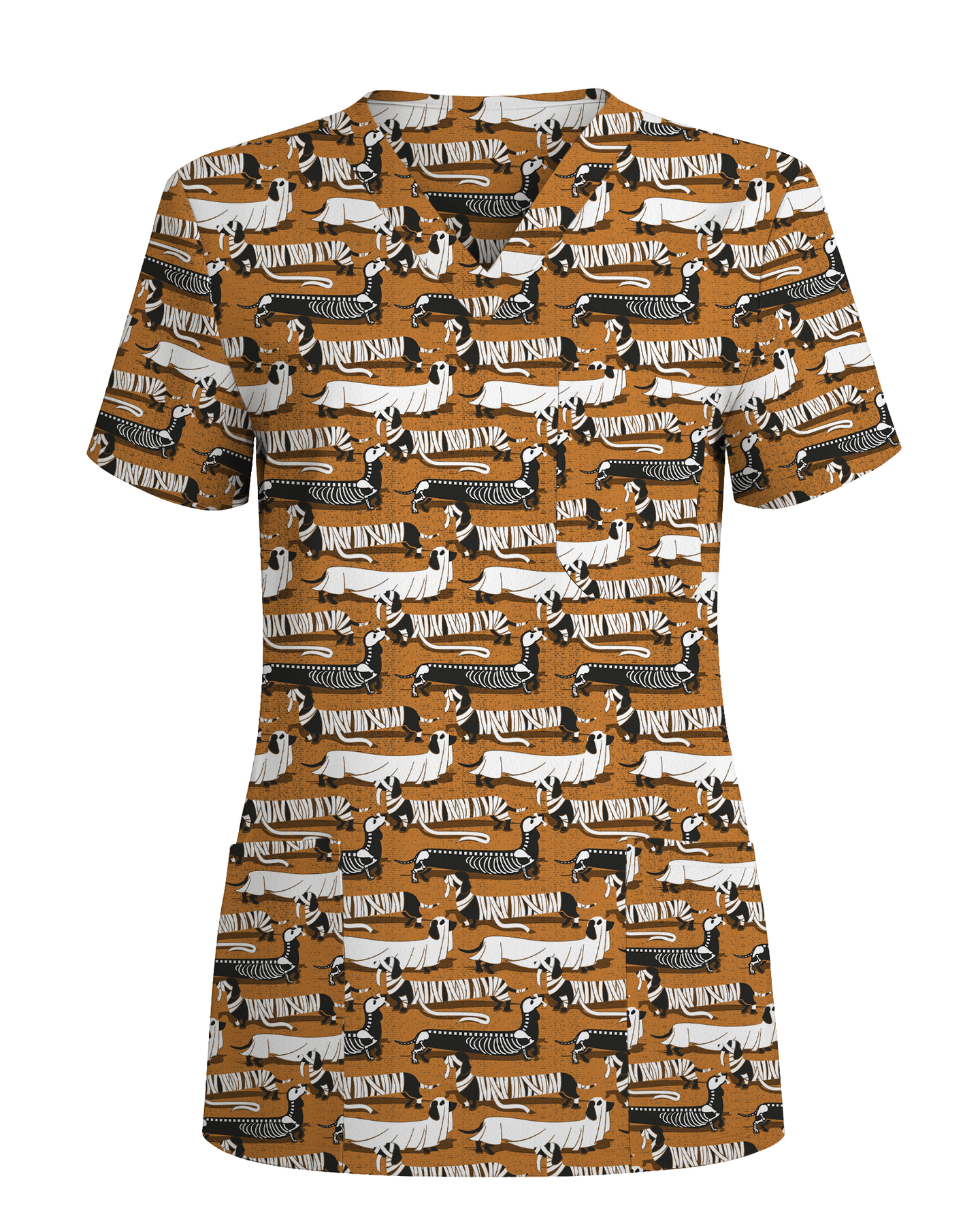 Adorable Mummy Wiener Dog Medical Scrub Top - Scrubloop