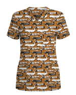 Adorable Mummy Wiener Dog Medical Scrub Top - Scrubloop