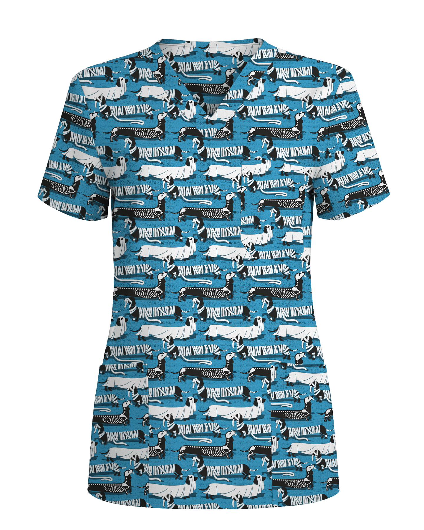 Adorable Mummy Wiener Dog Medical Scrub Top - Scrubloop