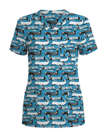 Adorable Mummy Wiener Dog Medical Scrub Top - Scrubloop