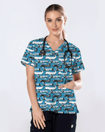 Adorable Mummy Wiener Dog Medical Scrub Top - Scrubloop