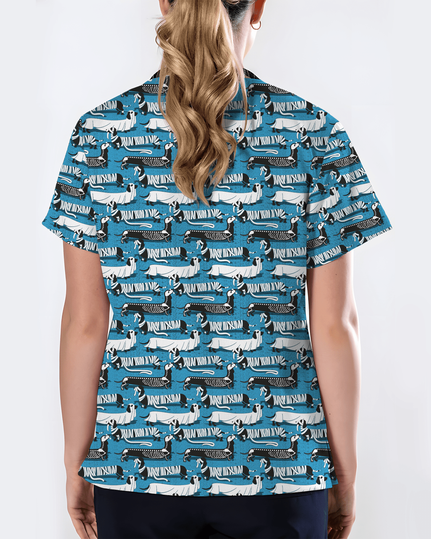 Adorable Mummy Wiener Dog Medical Scrub Top - Scrubloop