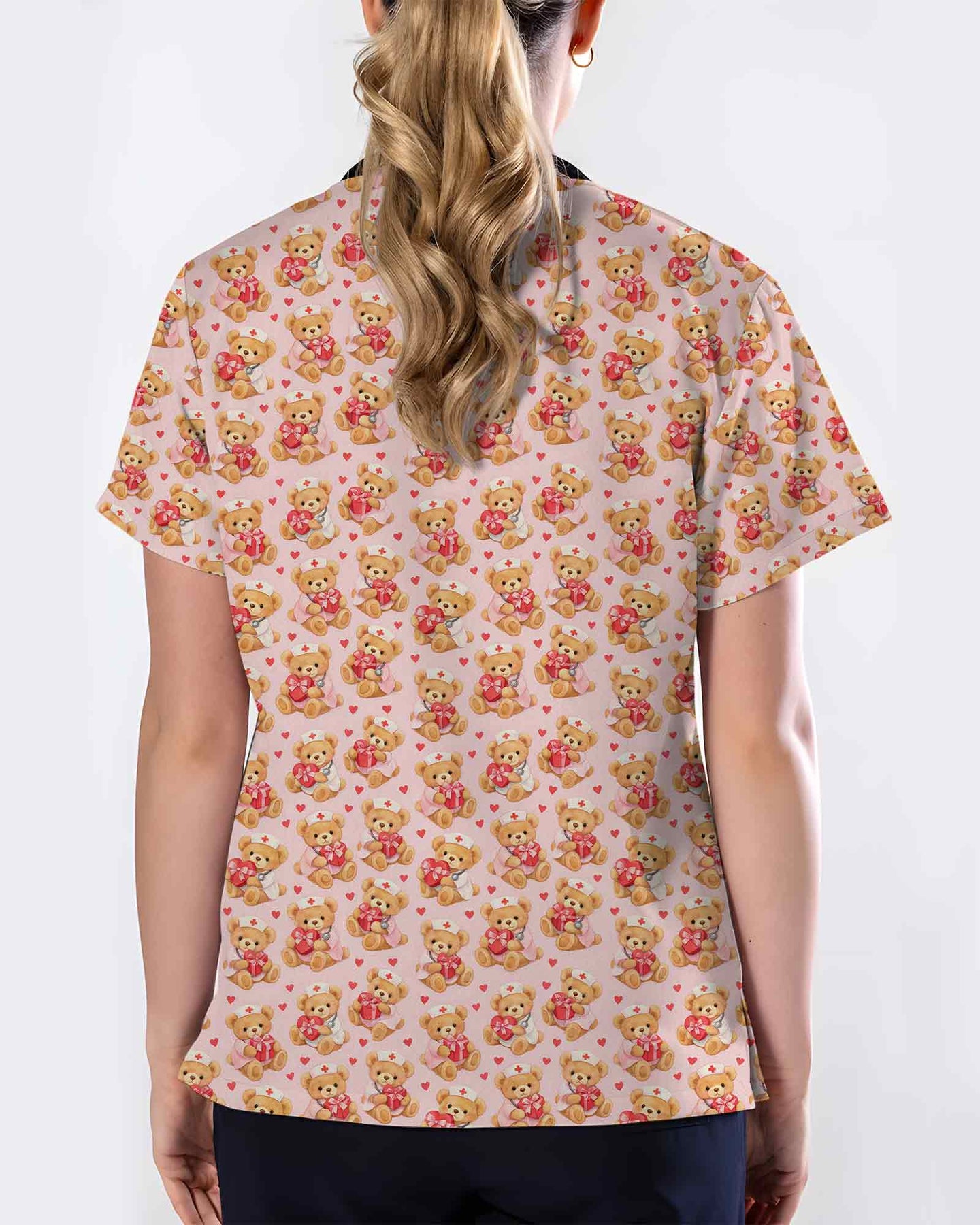 Adorable Teddy Bear Nurse Valentine Scrub Top - Scrubloop