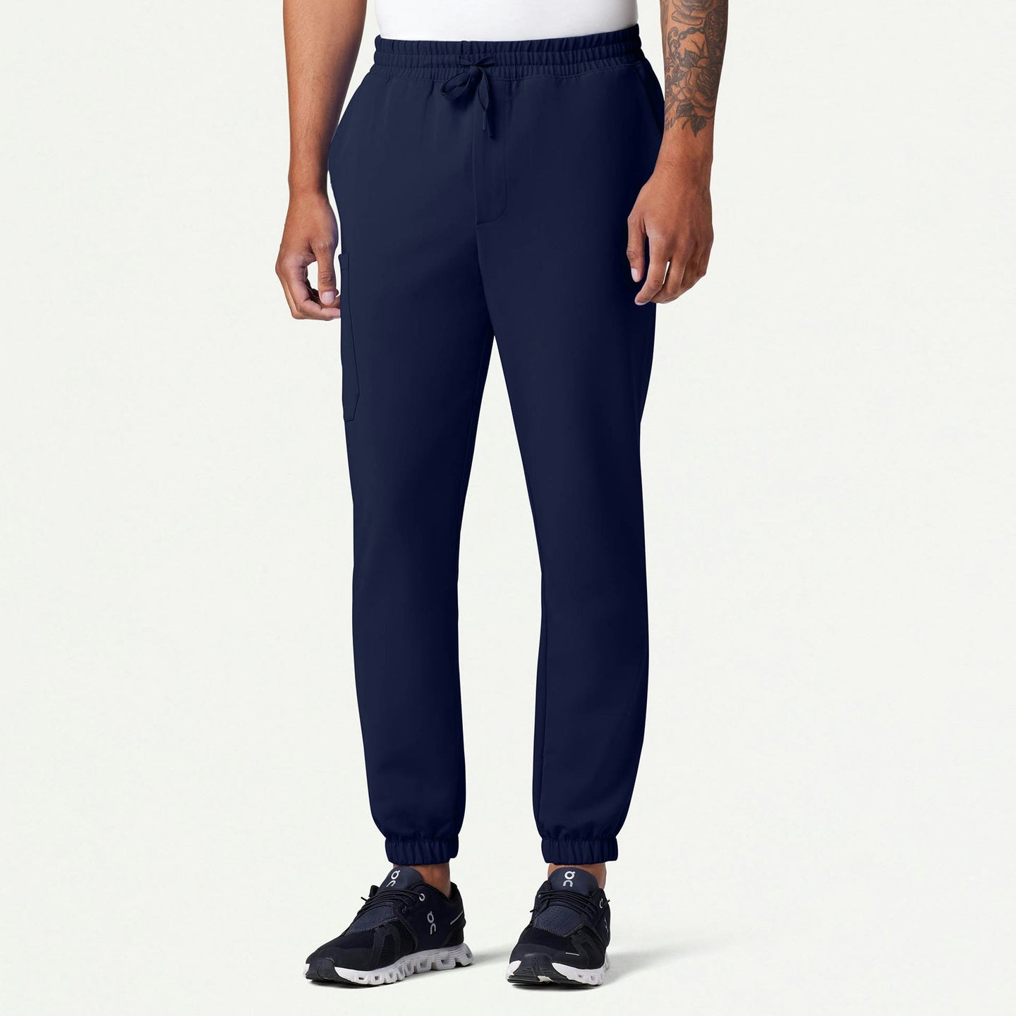 Men’s Slim Fit Crossover Jogger Scrub Pants with 6 Pockets and Tapered Ankle Cuffs