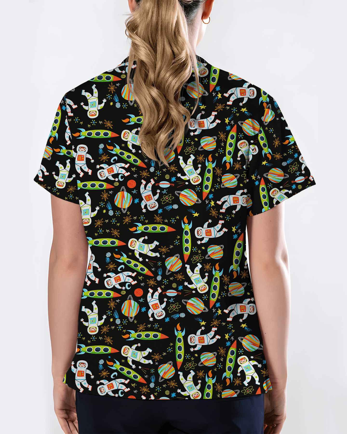 Astronaut Dreams Medical Women Scrub Top - Scrubloop