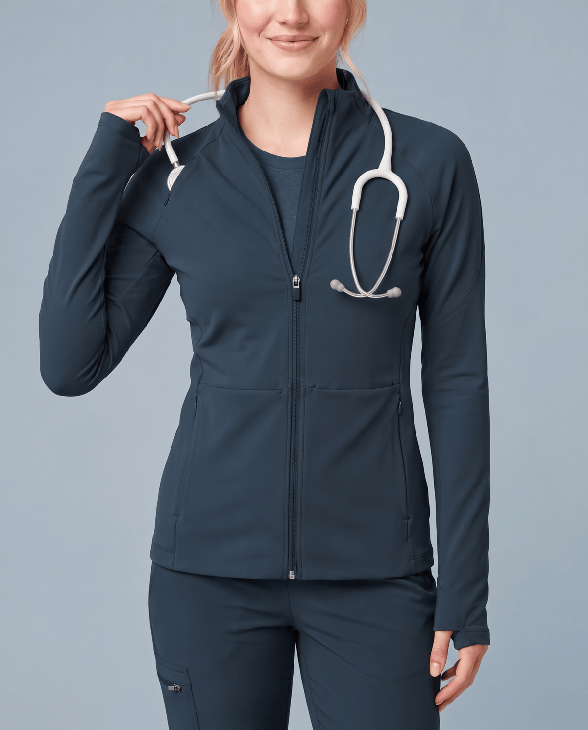 Athletic Knit Scrub Jacket Dark Harbor - Scrubloop