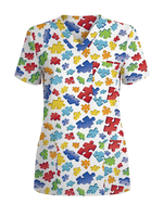 Autism Awareness 3D Puzzle Piece Nurse Scrub Top - Scrubloop
