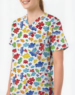 Autism Awareness 3D Puzzle Piece Nurse Scrub Top - Scrubloop
