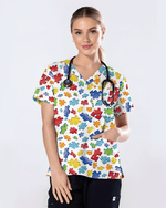 Autism Awareness 3D Puzzle Piece Nurse Scrub Top - Scrubloop