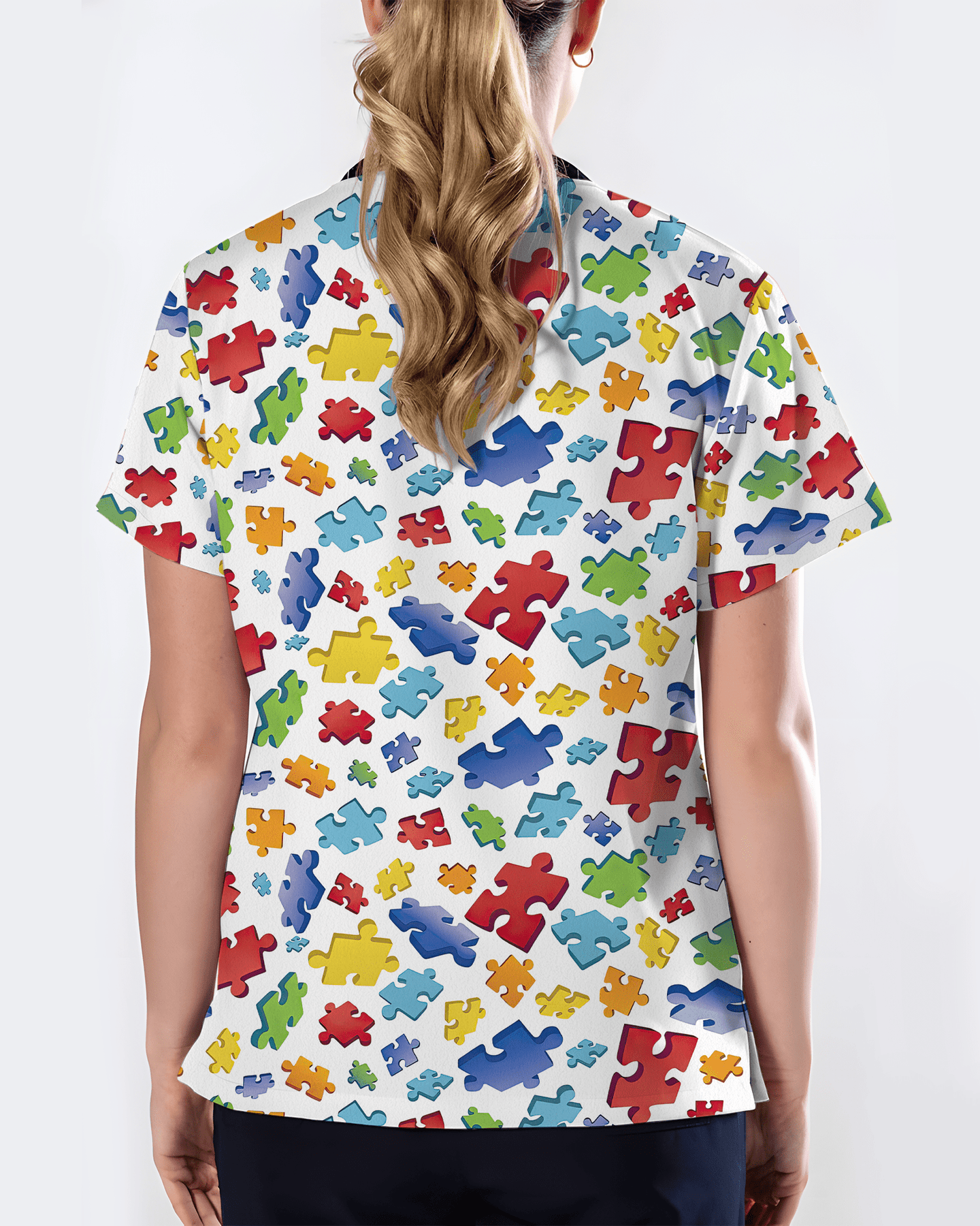 Autism Awareness 3D Puzzle Piece Nurse Scrub Top - Scrubloop