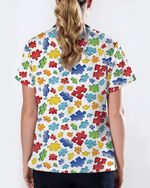 Autism Awareness 3D Puzzle Piece Nurse Scrub Top - Scrubloop