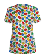Autism Awareness Colorful Puzzle Piece Nurse Scrub Top - Scrubloop