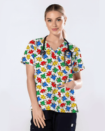 Autism Awareness Colorful Puzzle Piece Nurse Scrub Top - Scrubloop