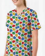 Autism Awareness Colorful Puzzle Piece Nurse Scrub Top - Scrubloop
