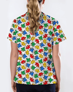 Autism Awareness Colorful Puzzle Piece Nurse Scrub Top - Scrubloop