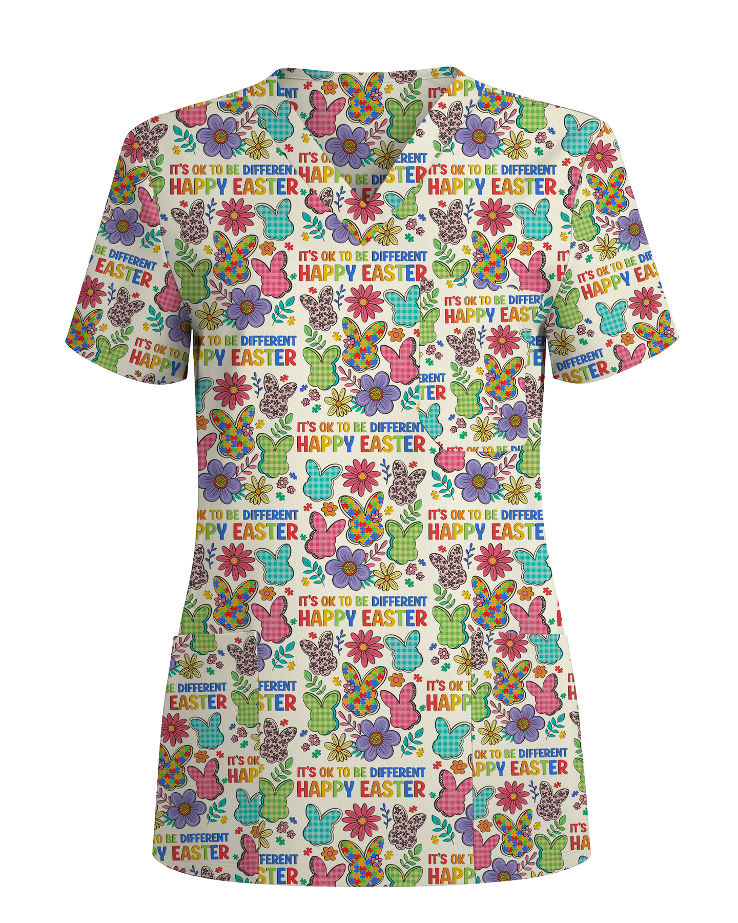 Autism Awareness Easter Bunny Cute Nurse Scrub Top - Scrubloop