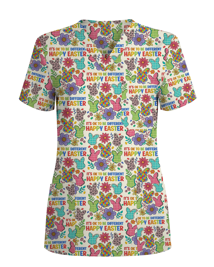 Autism Awareness Easter Bunny Cute Nurse Scrub Top