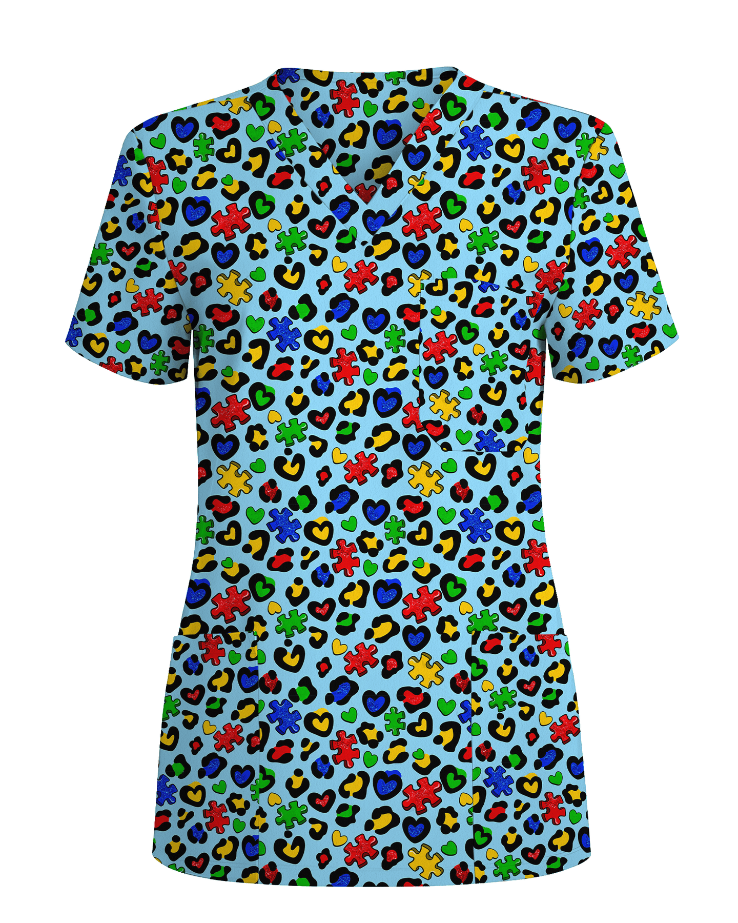 Autism Awareness Leopard Puzzle Piece Nurse Scrub Top - Scrubloop