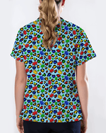 Autism Awareness Leopard Puzzle Piece Nurse Scrub Top - Scrubloop