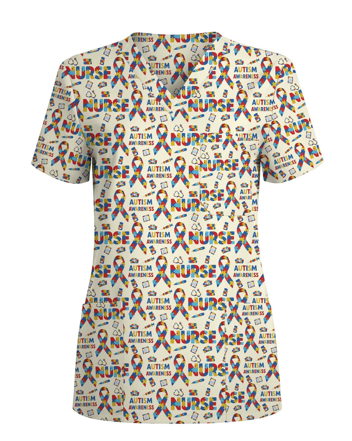 Autism Awareness Puzzle Piece Nurse Scrub Top - Scrubloop