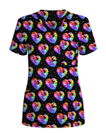 Autism Awareness Rainbow Puzzle Heart Nurse Scrub Top - Scrubloop