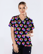 Autism Awareness Rainbow Puzzle Heart Nurse Scrub Top - Scrubloop