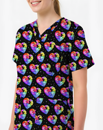 Autism Awareness Rainbow Puzzle Heart Nurse Scrub Top - Scrubloop