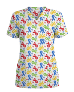 Autism Awareness Ribbon & Handprint Nurse Scrub Top - Scrubloop