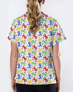 Autism Awareness Ribbon & Handprint Nurse Scrub Top - Scrubloop