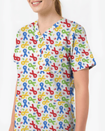 Autism Awareness Ribbon & Handprint Nurse Scrub Top - Scrubloop