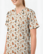 Autumn Dachshund Sweater Weather Nurse Scrub Top - Scrubloop