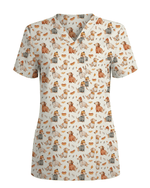 Autumn Dachshund Sweater Weather Nurse Scrub Top - Scrubloop