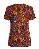 Autumn Fall Maple Leaves Bluebird Nurse Scrub Top - Scrubloop