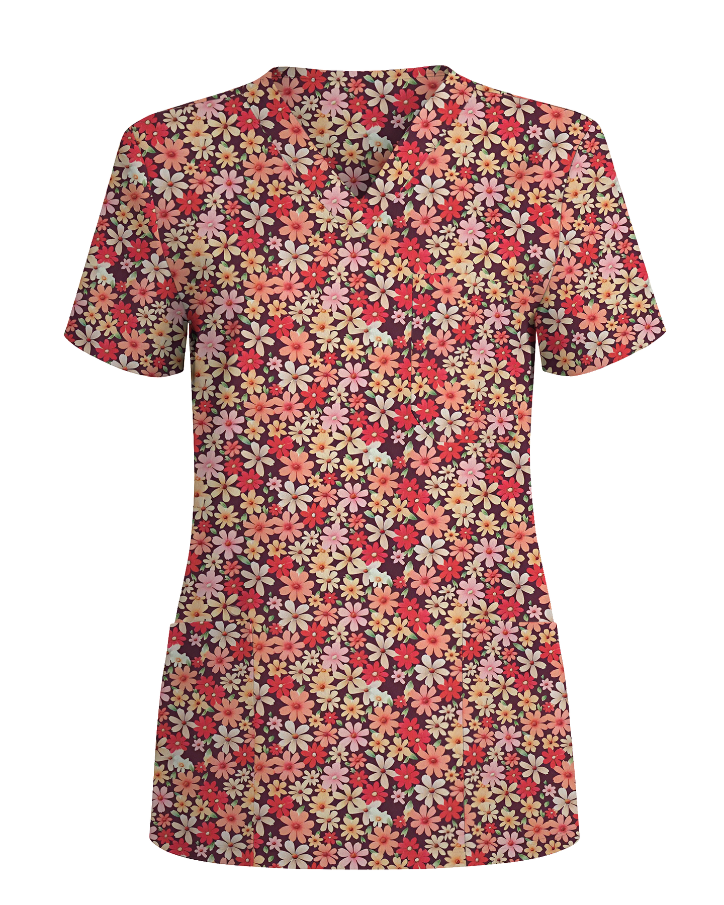 Autumn Meadow Floral Women Scrub Top - Scrubloop