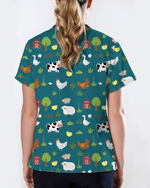 Barnyard Buddies Happy Farm Friends Women Scrub Top - Scrubloop