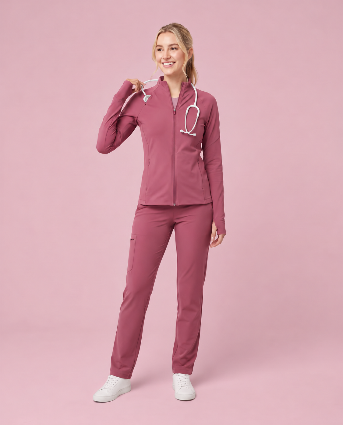Athletic Knit Scrub Jacket Mauve