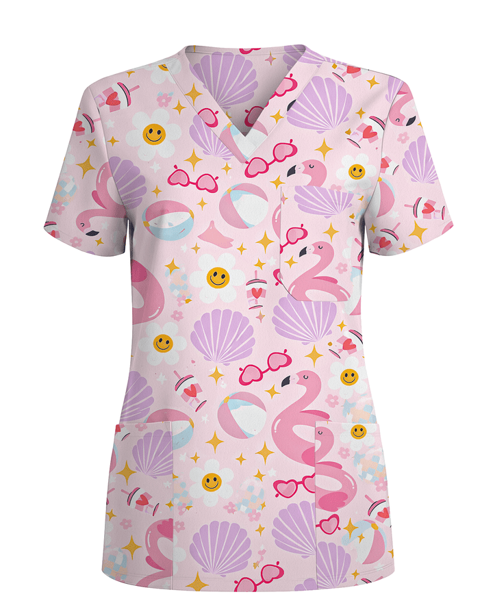 Beachy Vibes Coastal Sunshine Escape Women Scrub Top