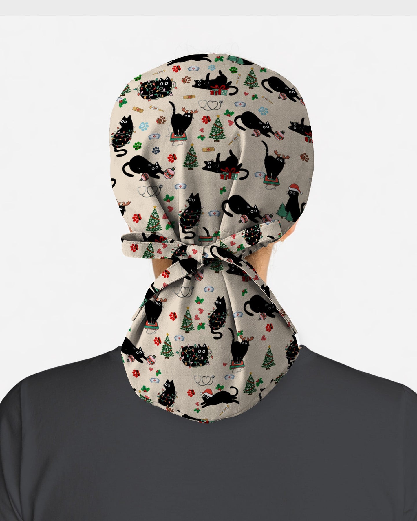 Black Cat Christmas Nurse Festive Scrub Cap - Scrubloop