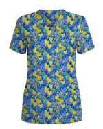 Blue and Yellow Heart Art Nurse Scrub Top - Scrubloop