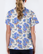 Blue Rose Jewelry & Butterfly Nurse Scrub Top - Scrubloop