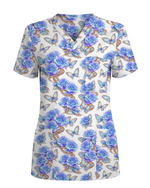 Blue Rose Jewelry & Butterfly Nurse Scrub Top - Scrubloop