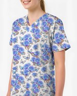 Blue Rose Jewelry & Butterfly Nurse Scrub Top - Scrubloop
