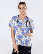 Blue Rose Jewelry & Butterfly Nurse Scrub Top - Scrubloop