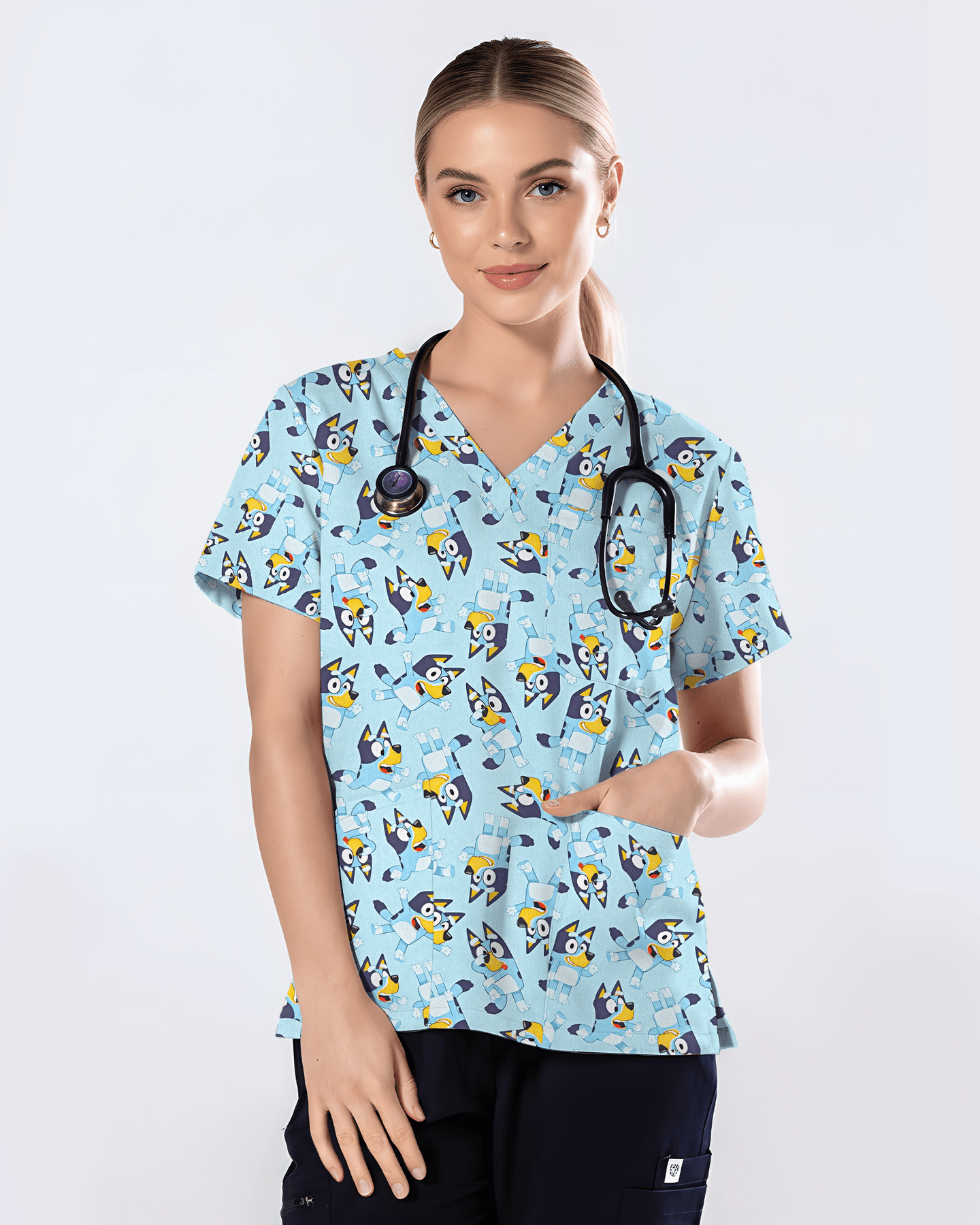 Bluey Smiles Healthcare Scrub Top - Scrubloop