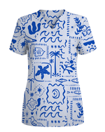 Boho Beach Sunwashed Coastal Dream Women Scrub Top - Scrubloop