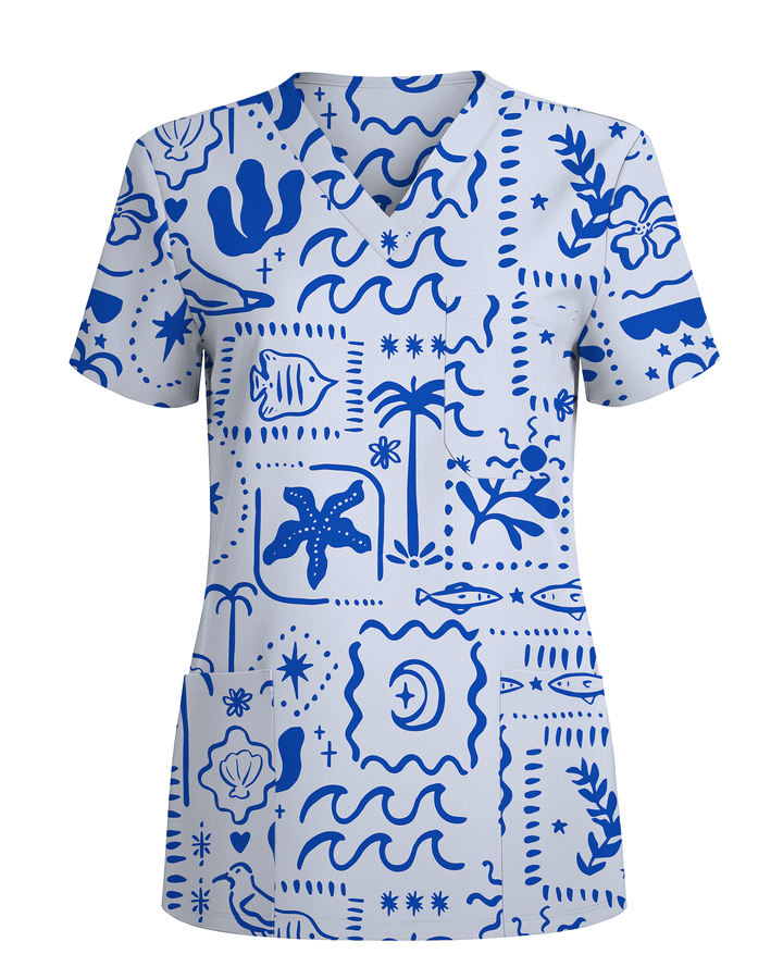 Boho Beach Sunwashed Coastal Dream Women Scrub Top
