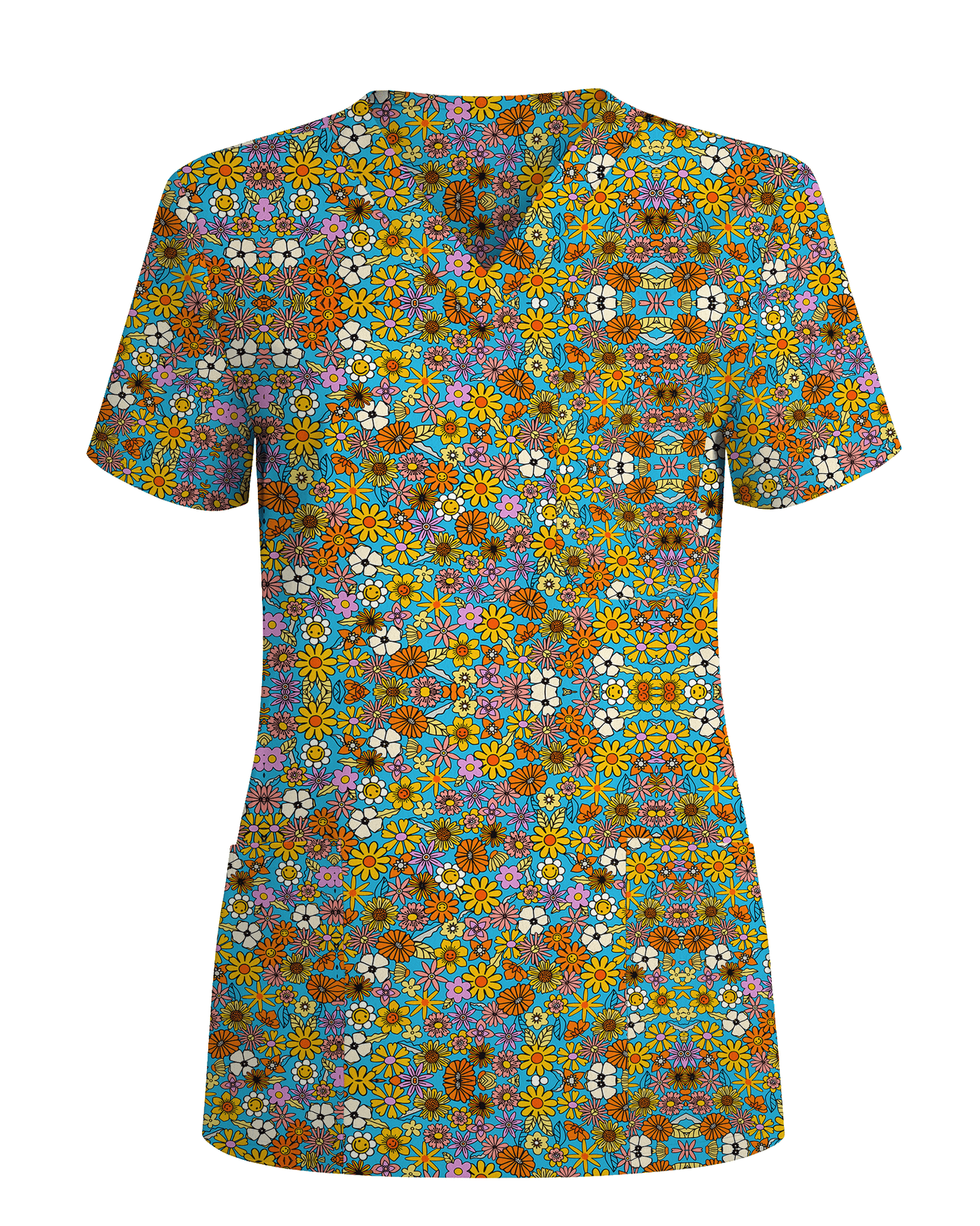 Bright Wildflower Meadow Women Scrub Top - Scrubloop