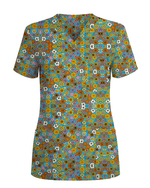 Bright Wildflower Meadow Women Scrub Top - Scrubloop