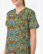 Bright Wildflower Meadow Women Scrub Top - Scrubloop