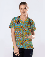 Bright Wildflower Meadow Women Scrub Top - Scrubloop